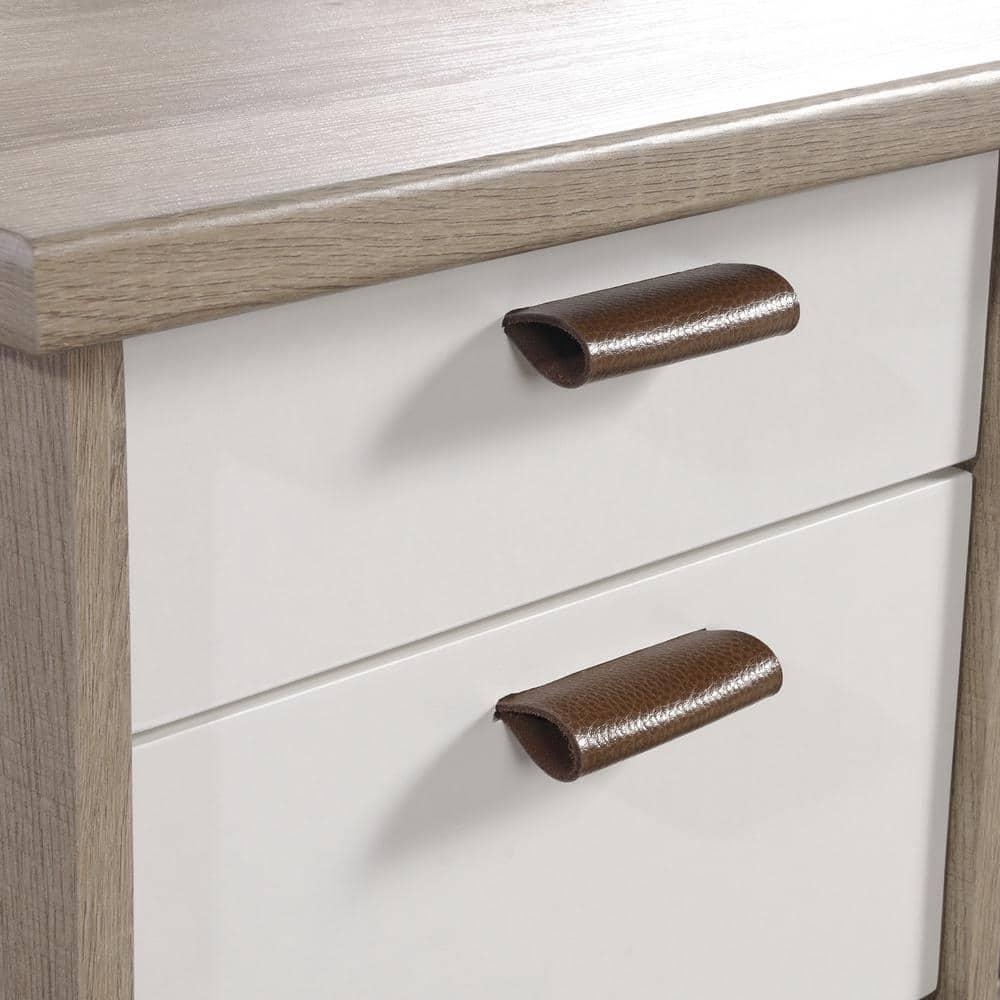 Sauder Anda Norr Engineered Wood Executive Desk in Sky Oak and White