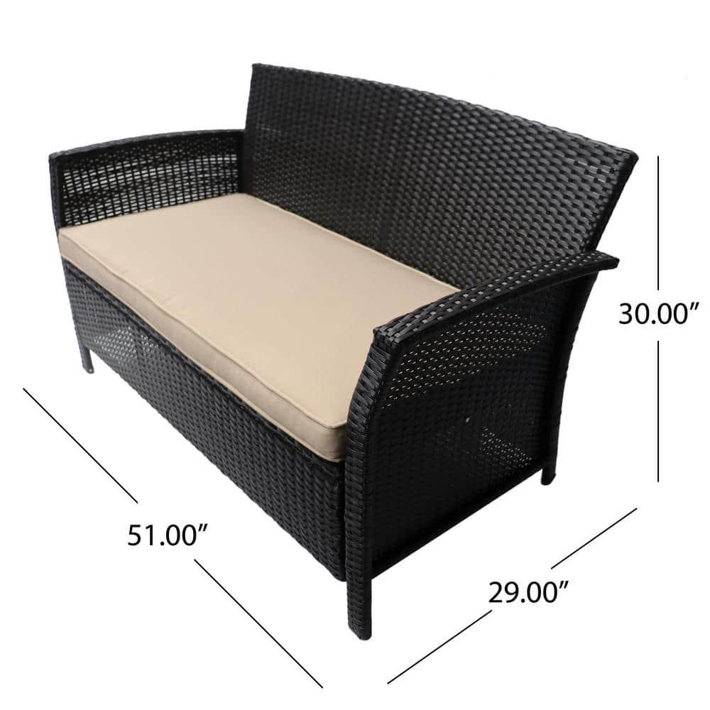 Anton Outdoor Wicker Loveseat with Cushion, Brown, Tan