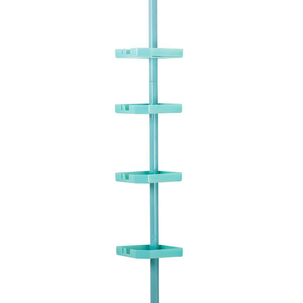 Bath Bliss Organizador de Ducha de Plástico con Esquina de Tensión de 4 Niveles en Seaglass