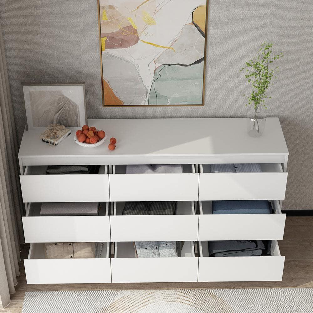 FUFU&GAGA White Modern Dresser for Bedroom 9 Drawers Wood Chest of Drawers