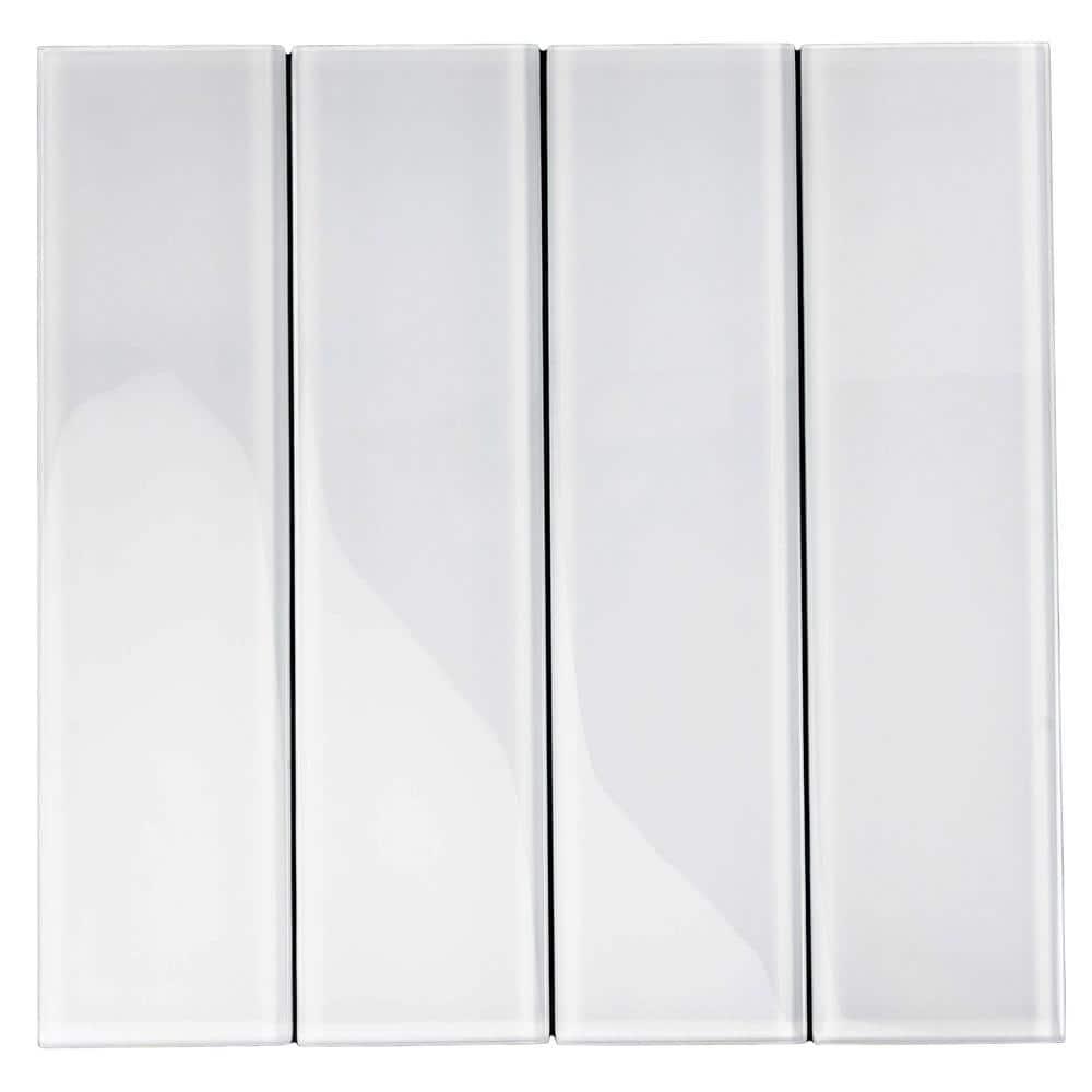Apollo Tile   20 Pack 3-in x 12-in White Rectangular Subway Glossy Finished Glass Mosaic Wall Tile (5 sq ft/case)