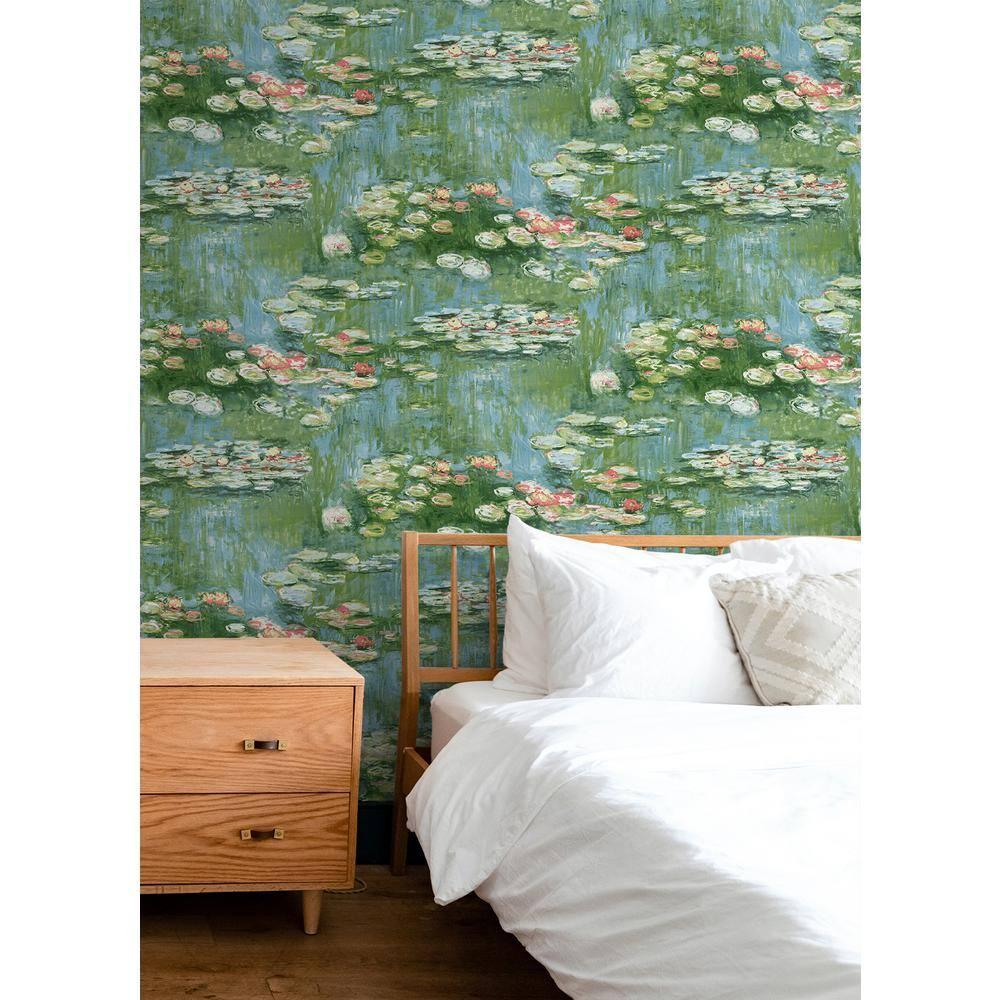 NextWall  Lily Pond Peel and Stick Wallpaper 20.5 in. W x 18 ft. L - Olive & Sky Blue
