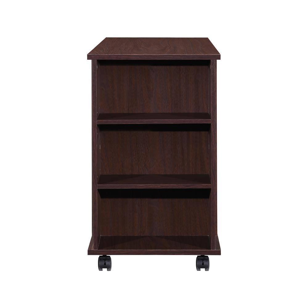 AndMakers 3-Drawer 39in. W Rolling Lateral Walnut Filing Cabinet with Locker and Open Storage Shelves for Home Office and Kids Room