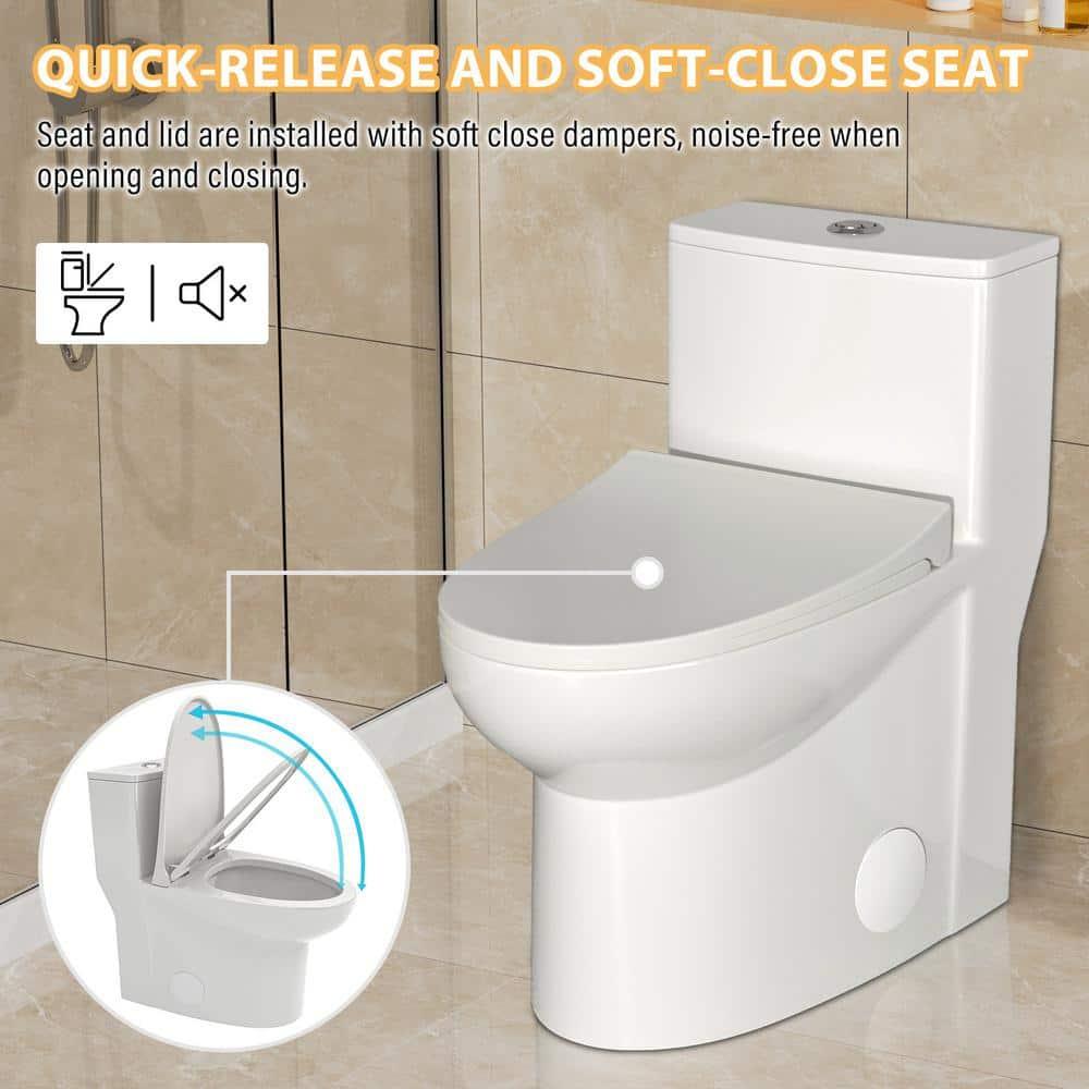 One-Piece Dual Flush 1.1/1.6 GPF Elongated Toilet Comfort Seat Height,Soft-Close Seat,Glazed Surface