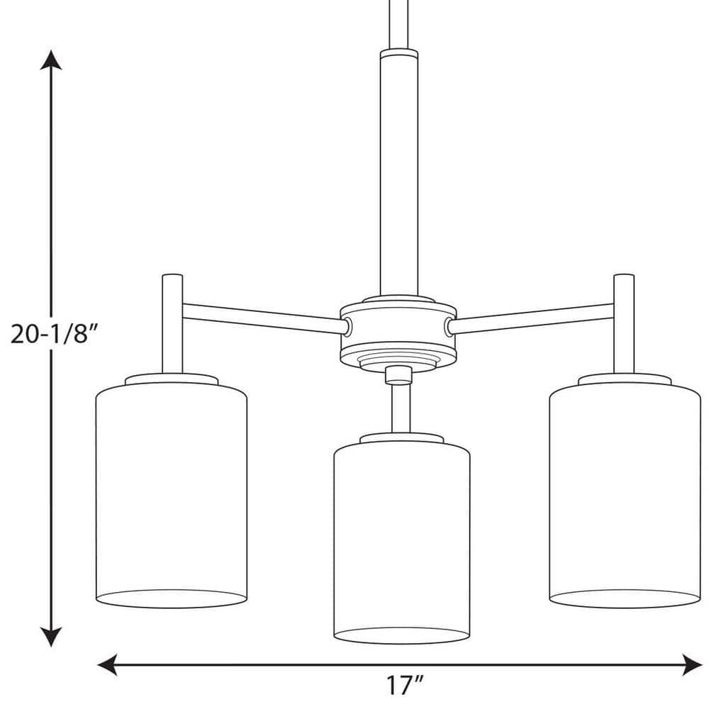 Progress Lighting Replay 3-Light Chandelier, Brushed Nickel, White Glass Shades