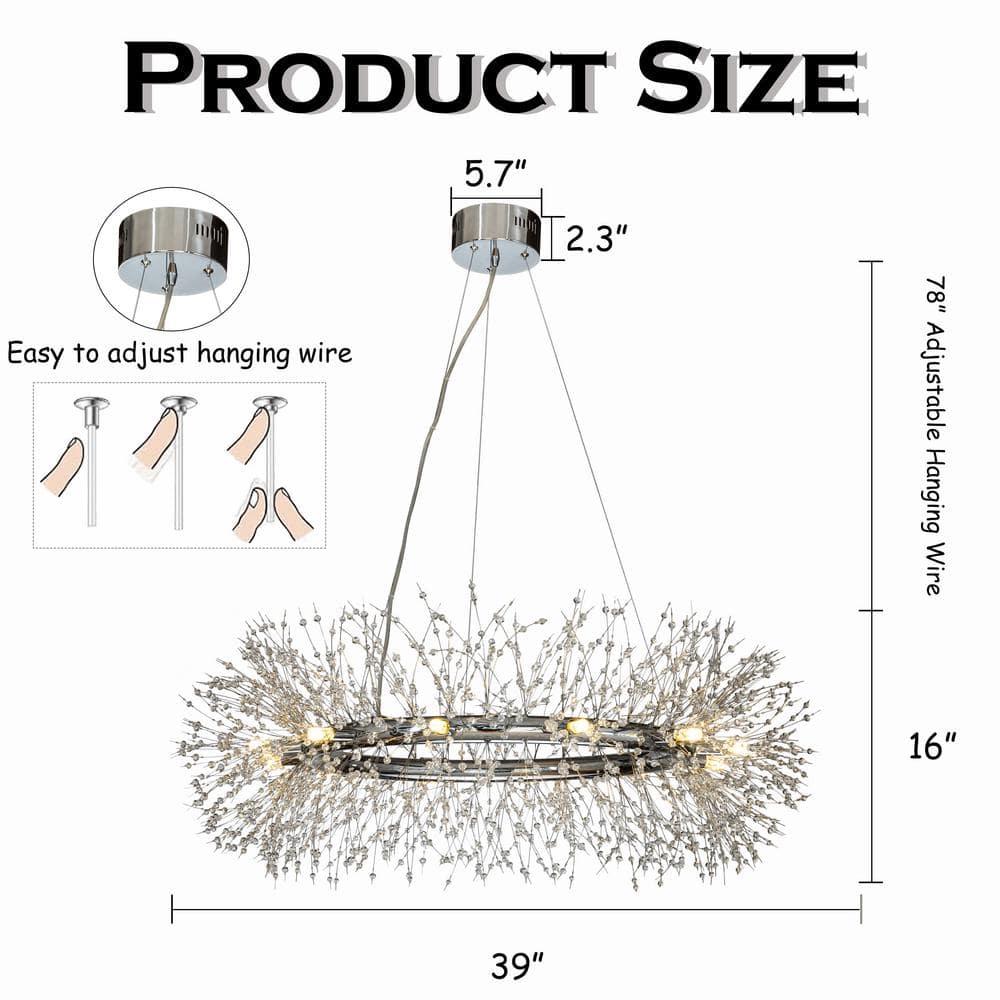 AloaDecor Modern Firework Crystal Chandelier for Dining Room and Living Room Chrome 12 W:39.37*H:15.75in 13 to 24 Inches Chrome 37 to 48 Inches