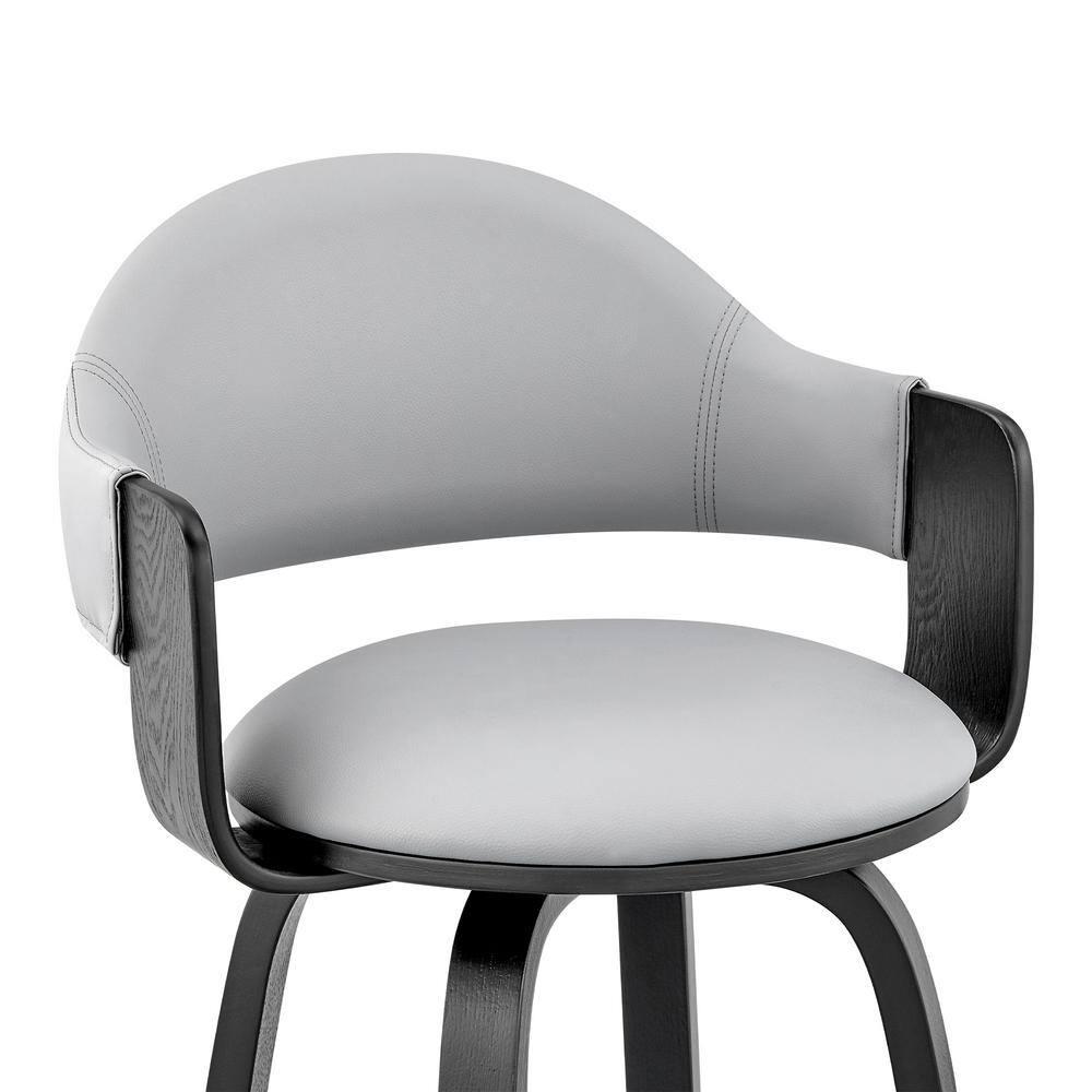 30" Daxton Counter Height Barstool with Gray Faux Leather Seat Black Finish Frame - Armen Living: Swivel, Footrest, Wood Frame