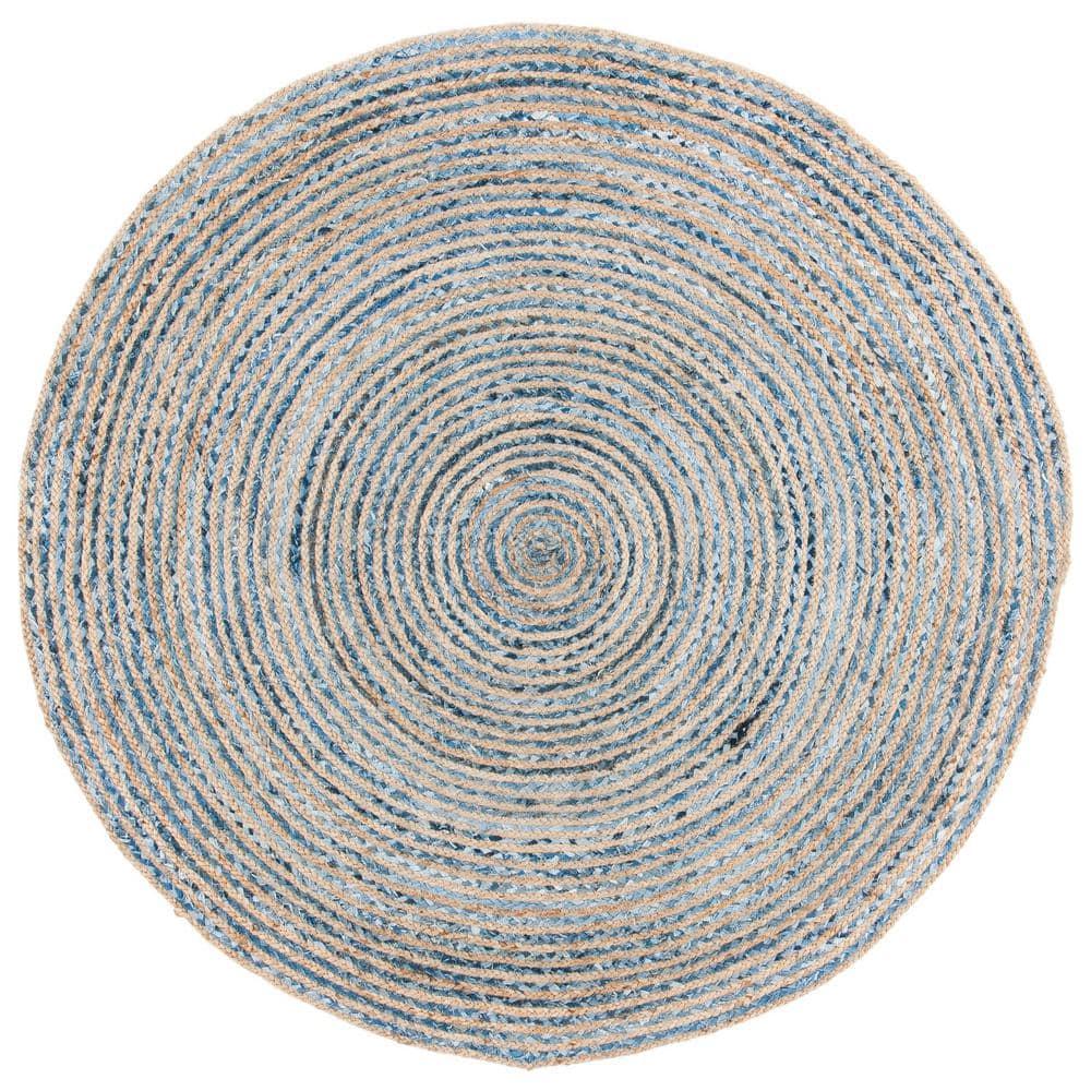 Cape Cod CAP250 Hand Woven Area Rug - Natural/Blue - 9' round - Safavieh.