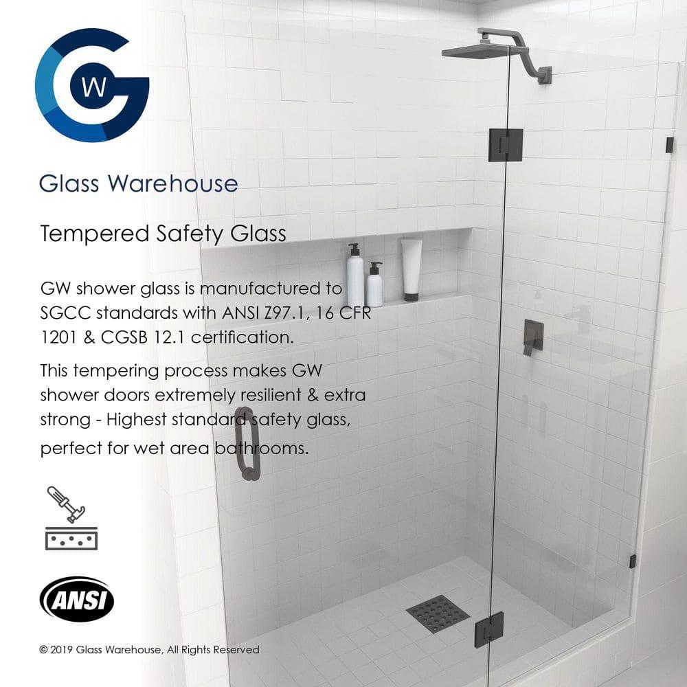 Glass Warehouse Mimas 52.75 in. x 78 in. Fully Frameless Glass Hinge Towel Bar Shower Door TBGH-52-75-MB