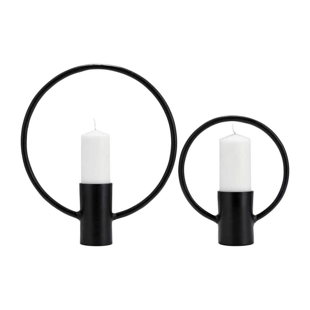 Sagebrook Home Set of 2 Metal Decorative Ring Candle Holders - Contemporary Abstract Black Aluminum Ring