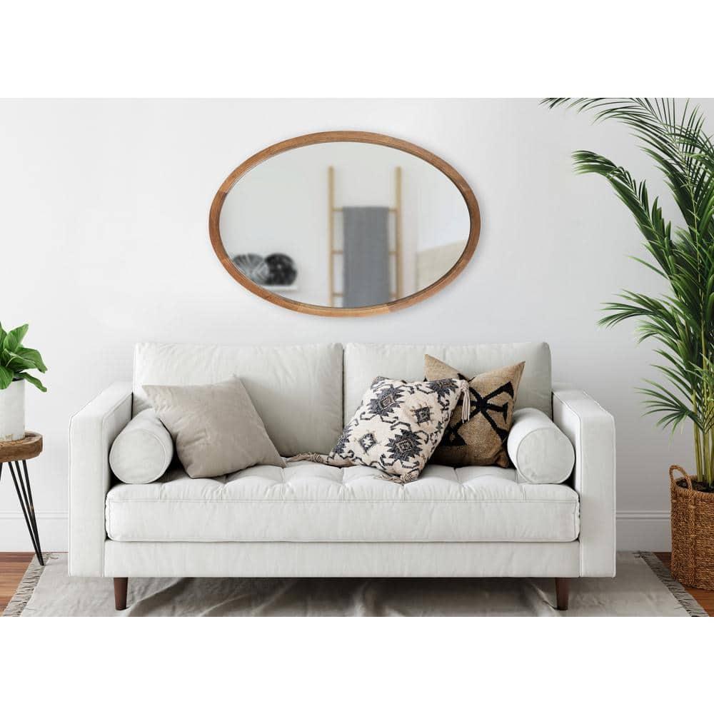Kate and Laurel Hogan Farmhouse Oval Framed Wall Mirror, 24 x 36, Rustic Brown, Decorative Bulletin Board for Wall