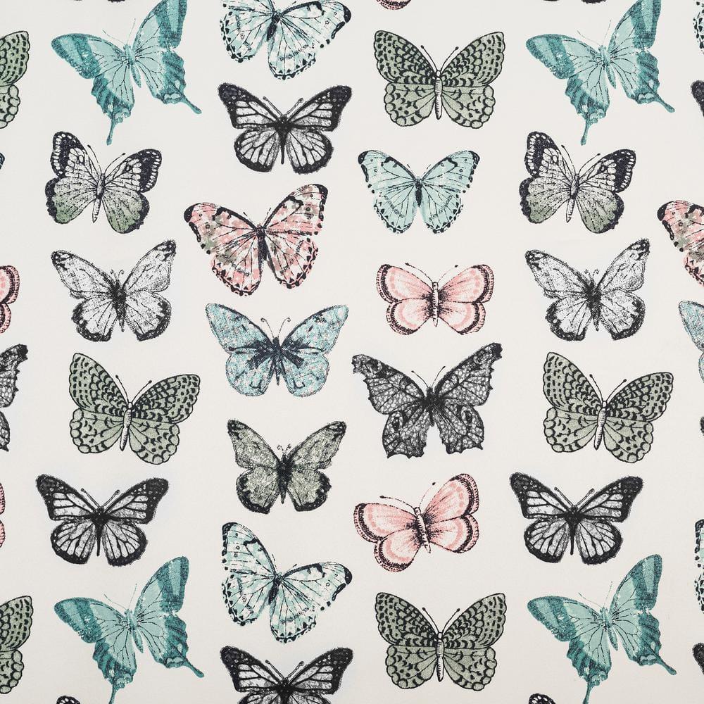 No. 918 Magdalena Butterfly Print Embroidered Trim Semi-Sheer Rod Pocket Curtain Valance, 54"x18", Blue