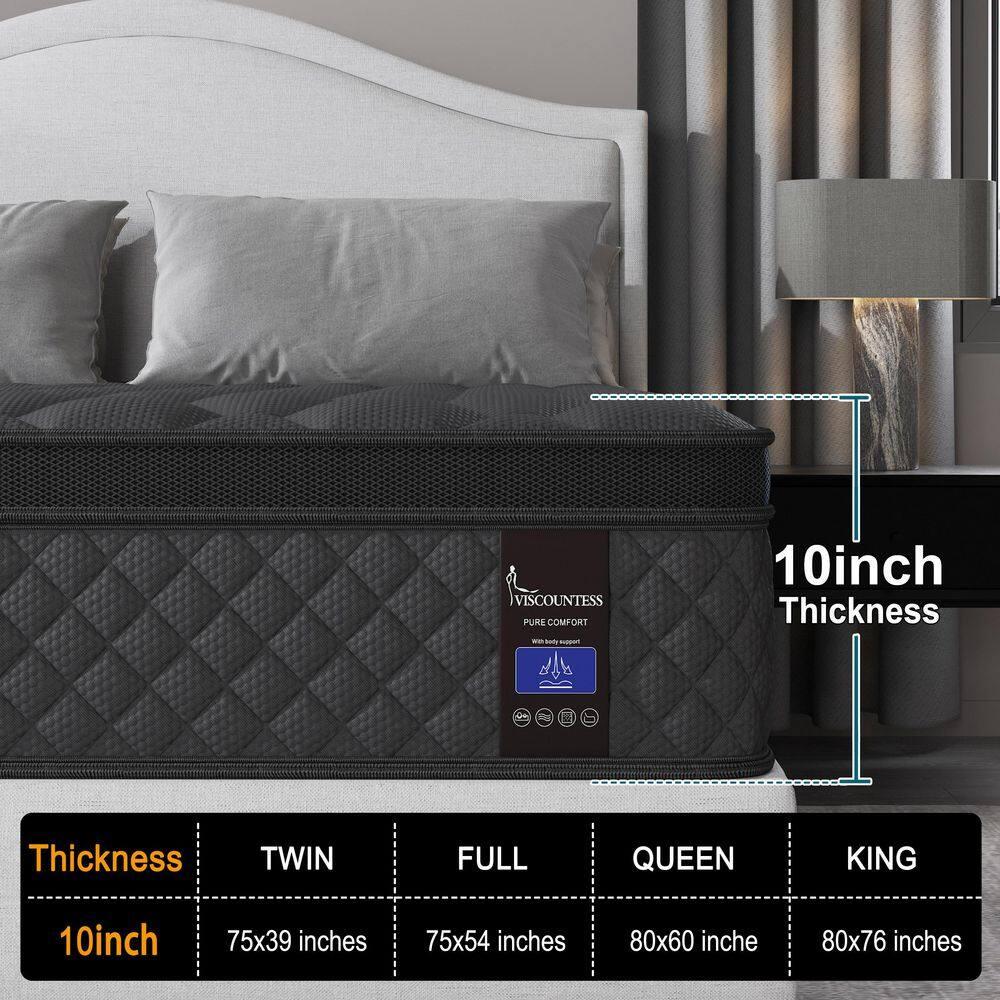 Queen Mattress, Hybrid Mattresses 10 Inch Euro Top Medium Firm for Back & Lumbar Support, 100 Night Trial, Individual Pocket Spring Bed for Motion Isolation & Pressure Relief Black