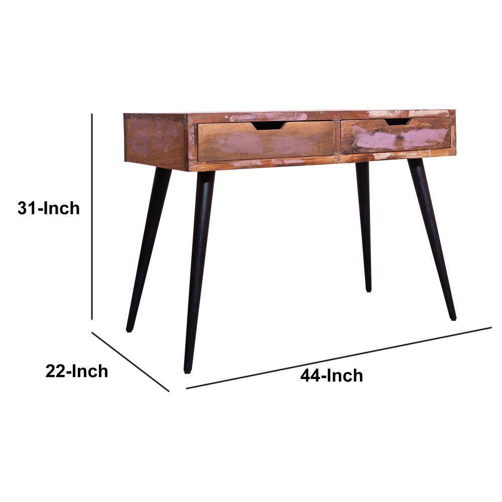 43" 2 Drawer Reclaimed Wood Console Table with Angled Legs and Pastel Accent Brown/Black - The Urban Port: Handcrafted, Cut Out Handles