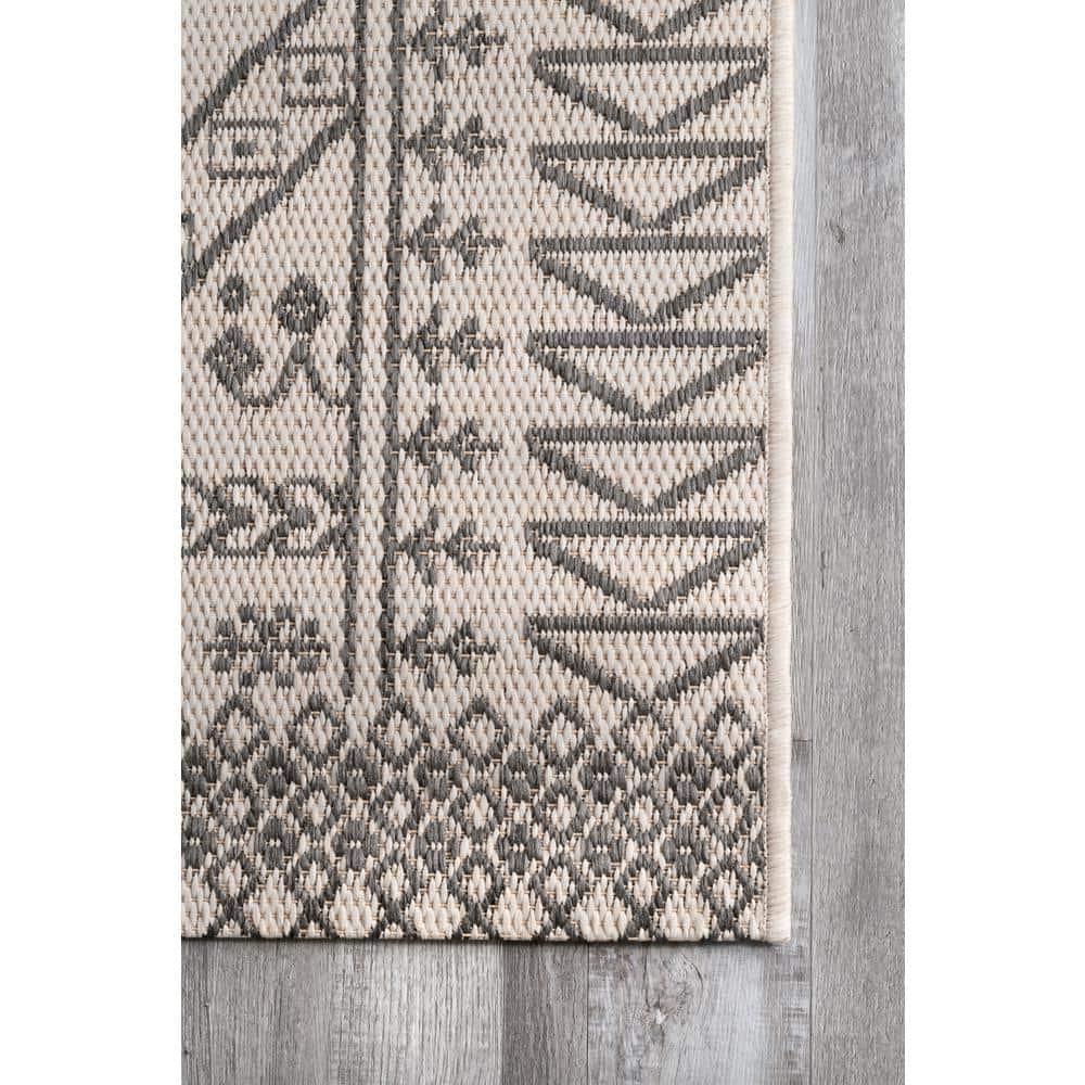 Nuloom Kandace Geometric 6x9 Indoor/Outdoor Area Rug for Living Room Patio Deck Front Porch Kitchen, Ivory/Grey