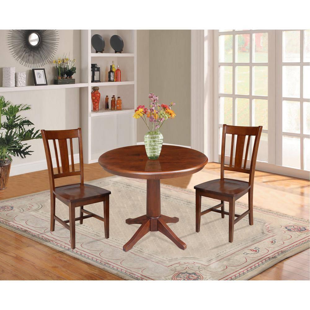 36" Oscar Round Top Pedestal Table Dining Height Espresso - International Concepts: Solid Wood, Kitchen Table