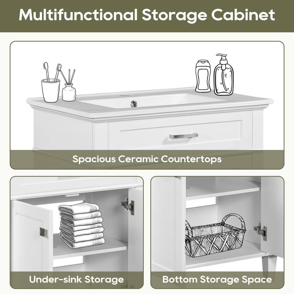 Tryimagine 30-Inch Bathroom Vanity With Ceramic Basin,  Soft Close Door And Adjustable Shelves