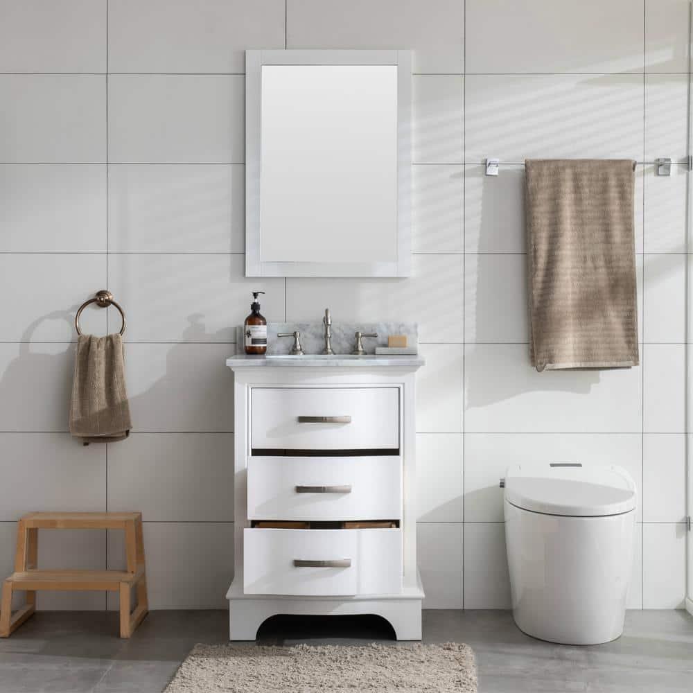 Monroe 24'' White Solid Wood Vanity with Carrara Marble Top