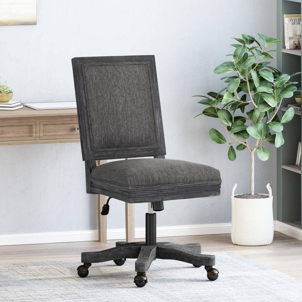 Noble House Printz Wood Swivel Office Chair, Charcoal and Natural