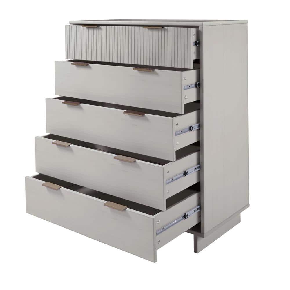 Manhattan Comfort Tall Granville Modern 5 Drawer Dresser Light Gray: Wood Frame, Spot Clean, Anti-Tip Hardware