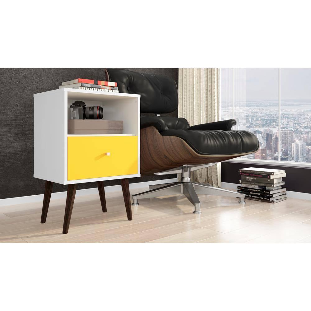 Liberty 1.0 Mid Century Modern Nightstand White/Yellow - Manhattan Comfort