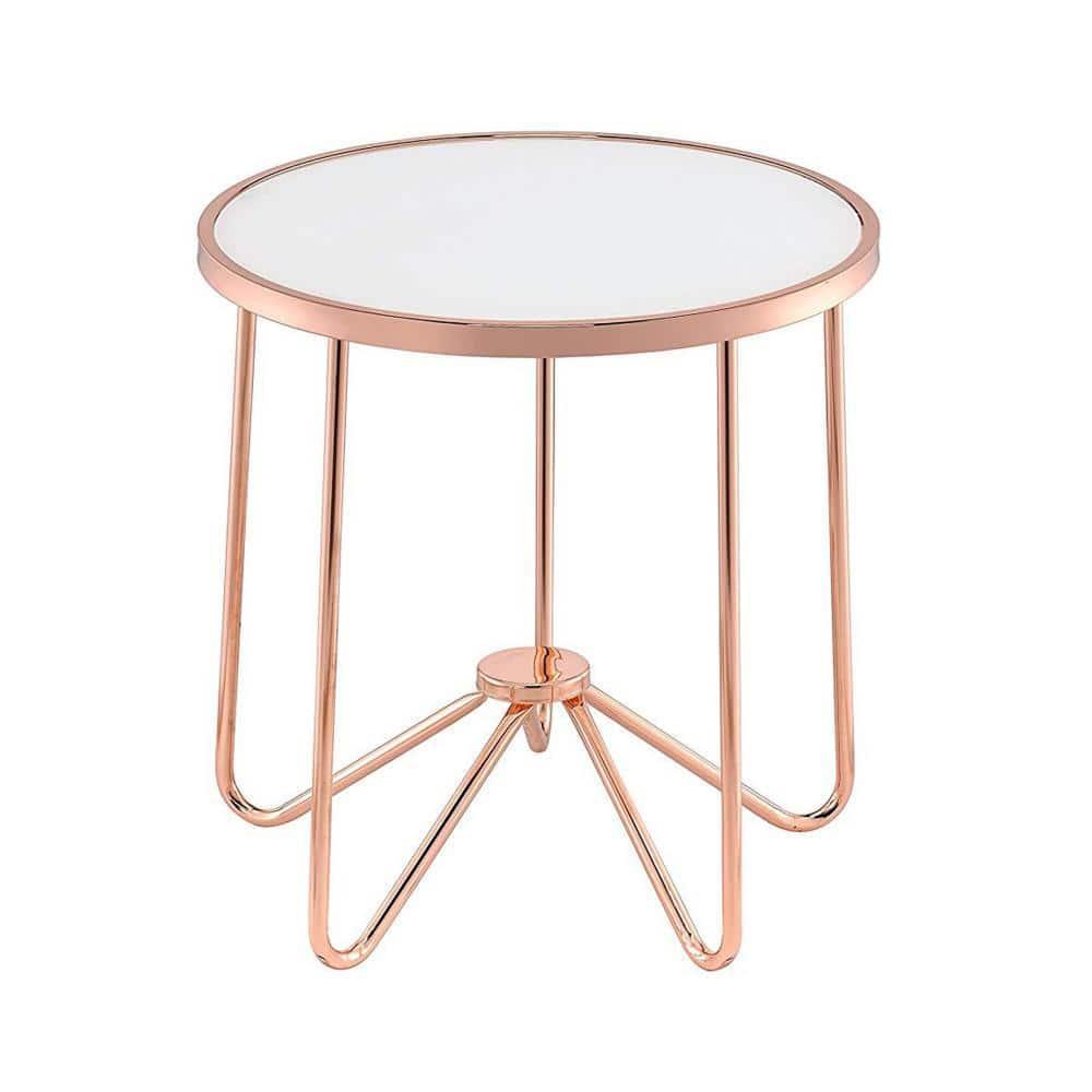 22" Rose Gold And Clear Glass Round End Table