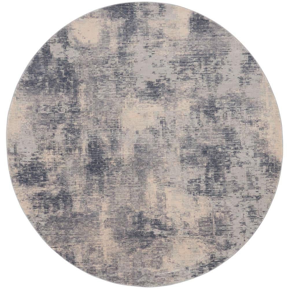 Nourison Rustic Textures Contemporary Abstract Indoor Area Rug Blue/Ivory 7'10" x round