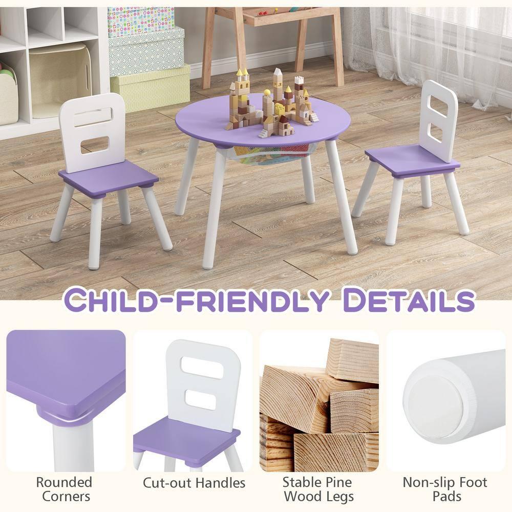 Costzon Kids Table and Chair Set, Wood Activity Table w/Center Mesh Storage, Children Furniture Gift for Boys & Girls, Ideal for Arts, Crafts, Snack Time, Homework, Toddler Table and Chair Set, Purple