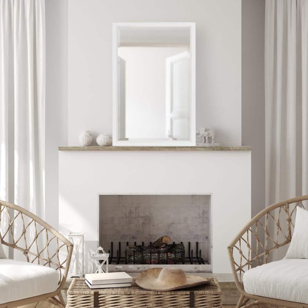 20" x 30" Hogan Wood Framed Decorative Wall Mirror White - Kate & Laurel All Things Decor: Modern Rectangle, No Assembly Required