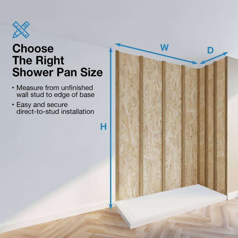 OVE Decors 60" x 34" Rectangle Shower Base Pan, White Acrylic, Hidden Side Drain, Reversible Design
