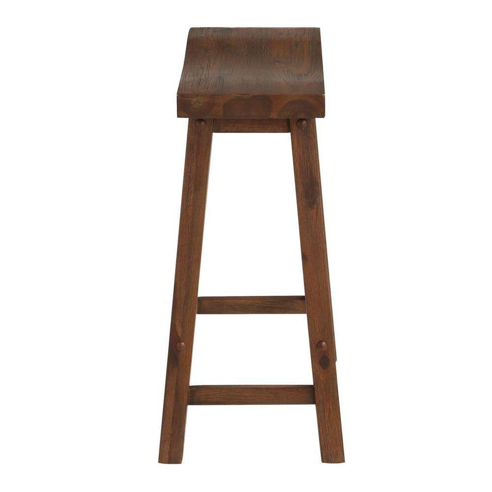 Benjara Saddle Design Wooden Counter Stool with Grain Details, Brown