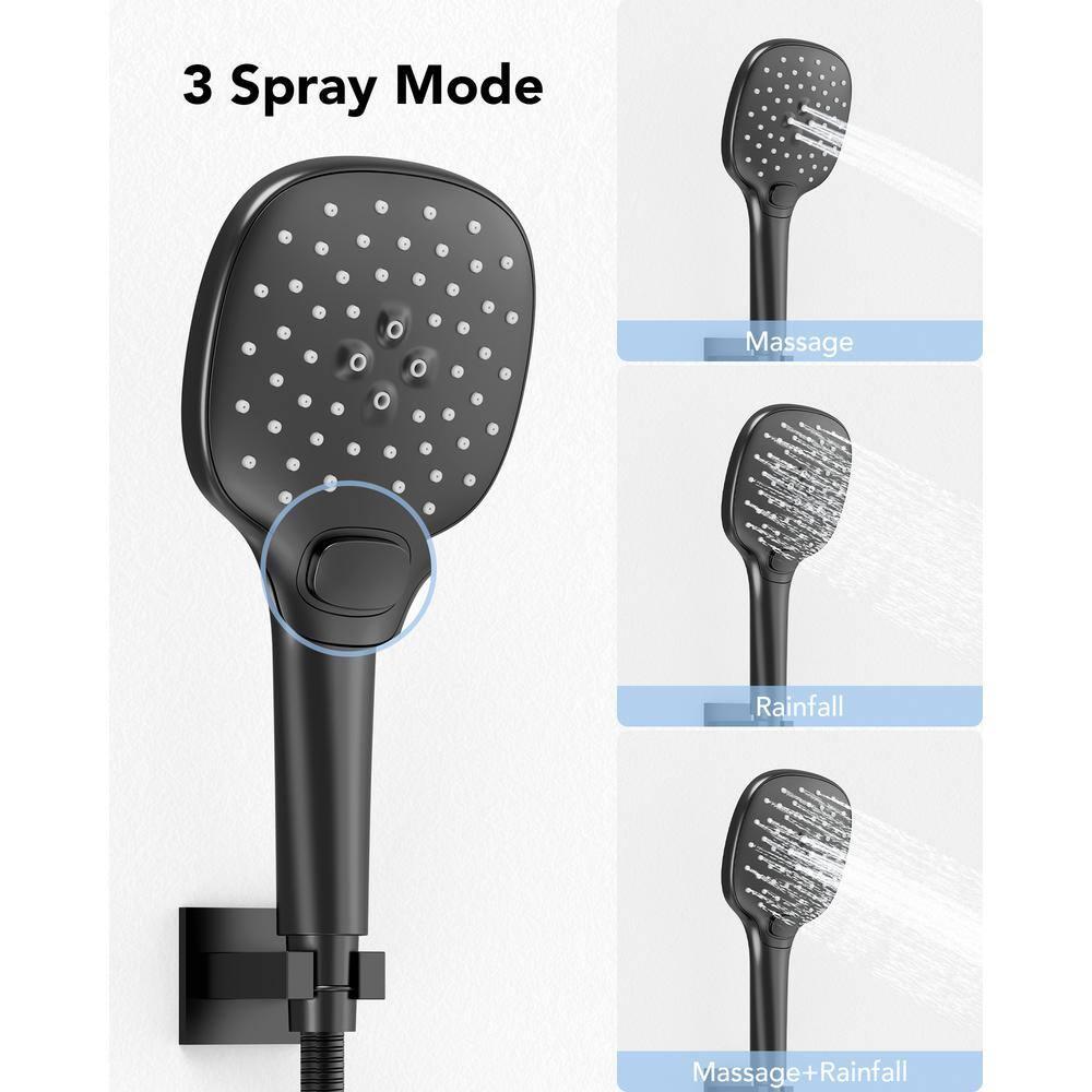 YAWWALK 10" Shower Head with 3-Spray Patterns Handheld in Matte Black (Valve Included)