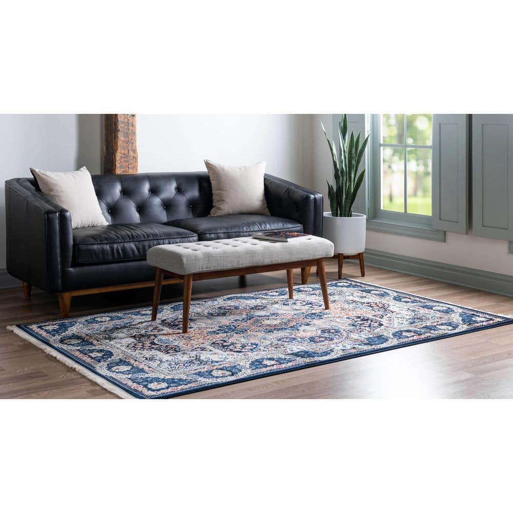 Narenj Collection Area Rug - Glasgow (7 ft. 10 in. x 10 ft. Rectangle Navy Blue/Blue)