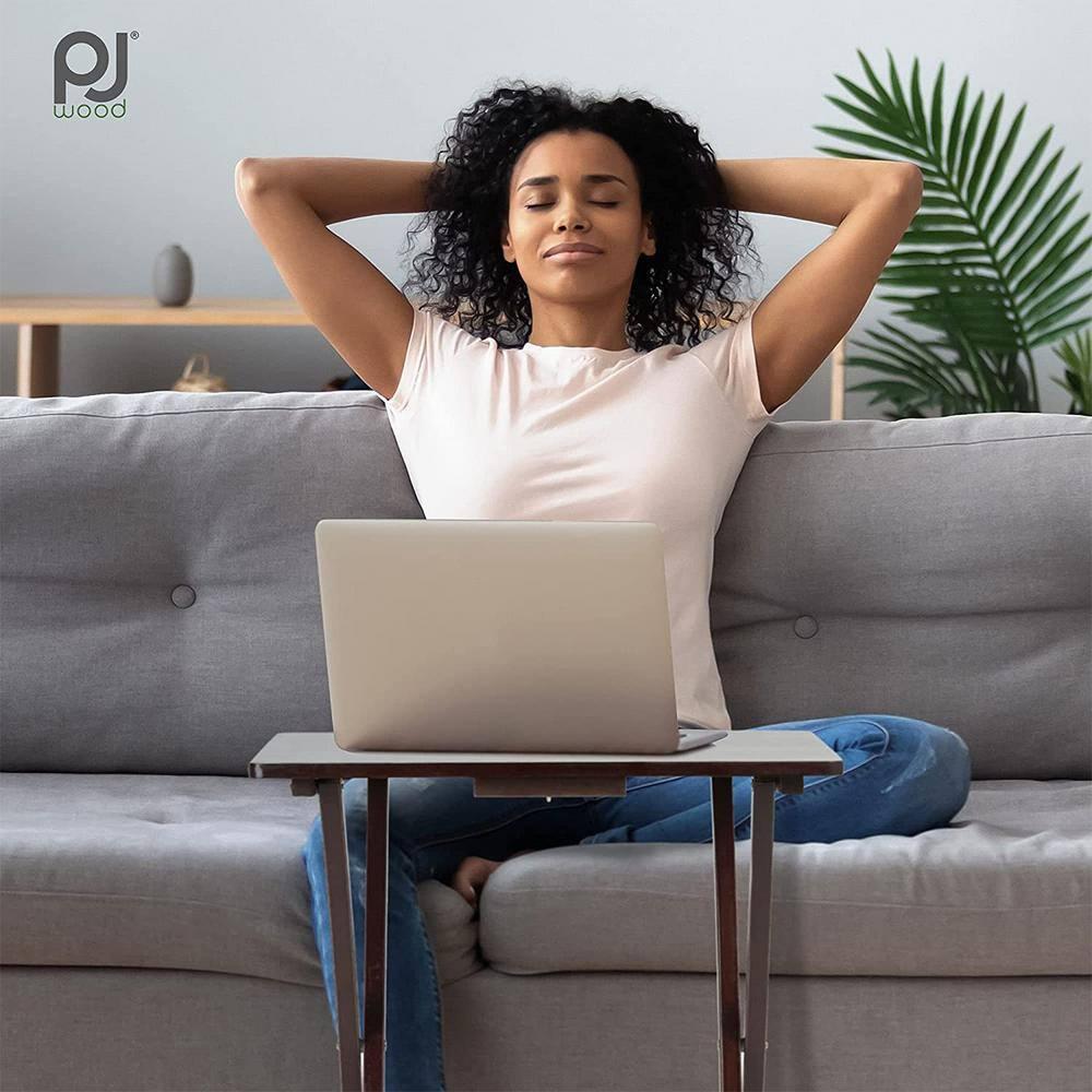 PJ Wood Solid and Sturdy Wood Construction Portable Folding TV Snack Tray Table Desk Serving Stand, Espresso Brown (4-Piece Set)