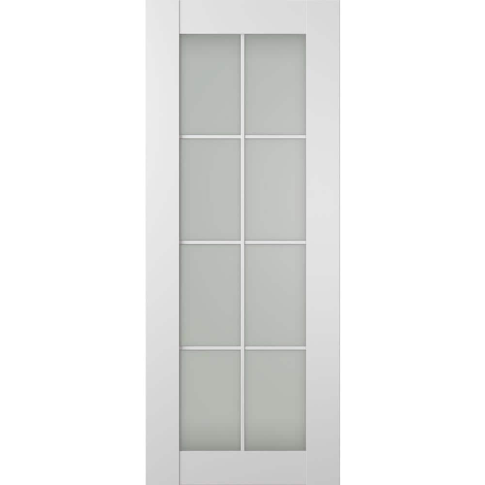 Belldinni Smart Pro 8 Lite Polar White Manufactured Wood and Frosted Glass Interior Door Slab