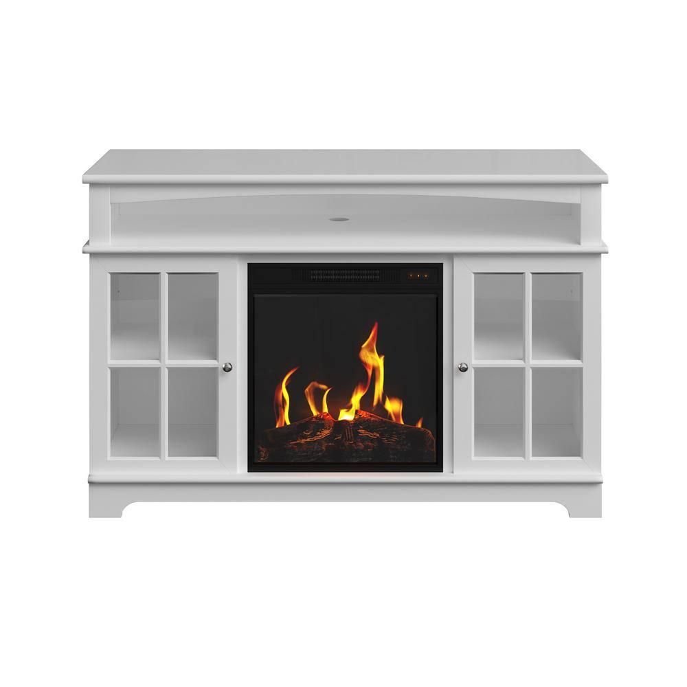 TV Stand with Electric Fireplace Fits TVs up to 50-Inches - Media Console with Storage Cabinet, Adjustable Heat, and LED Flames by Northwest (White)