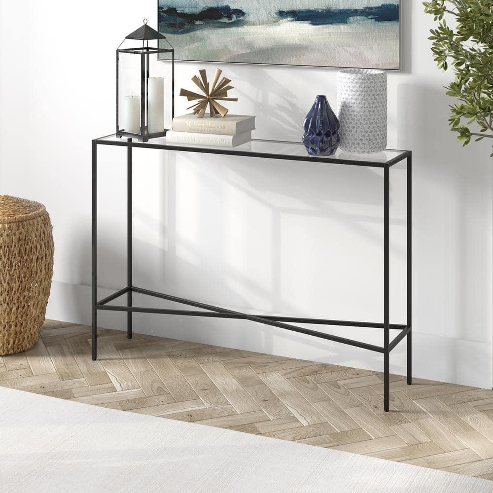 Evelyn&Zoe Henley 42" Wide Rectangular Console Table with Glass Top, Blackened Bronze