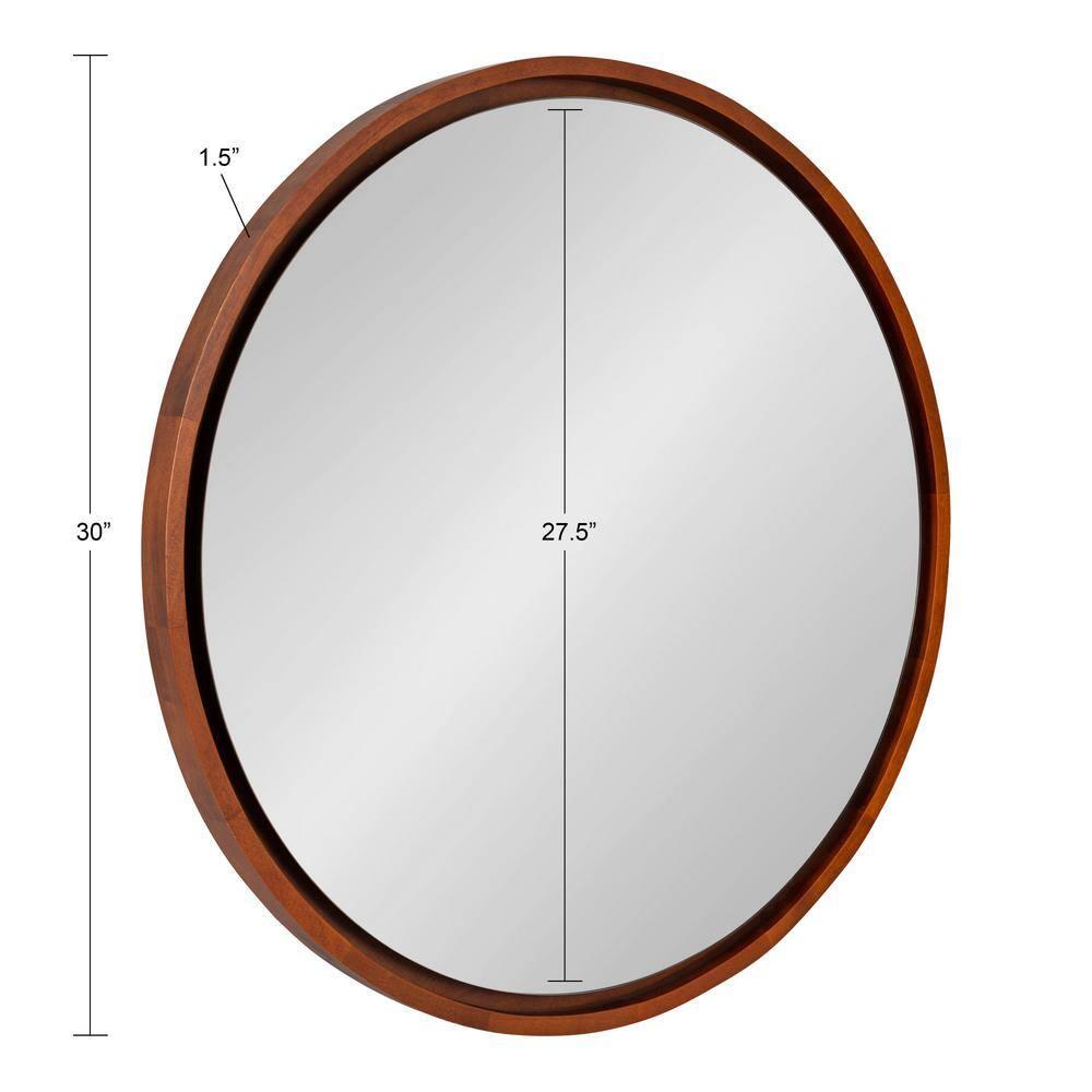 Kate & Laurel All Things Decor 30" Evans Round Wall Mirror Walnut Brown: Modern Style, Wood Frame, No Assembly Required
