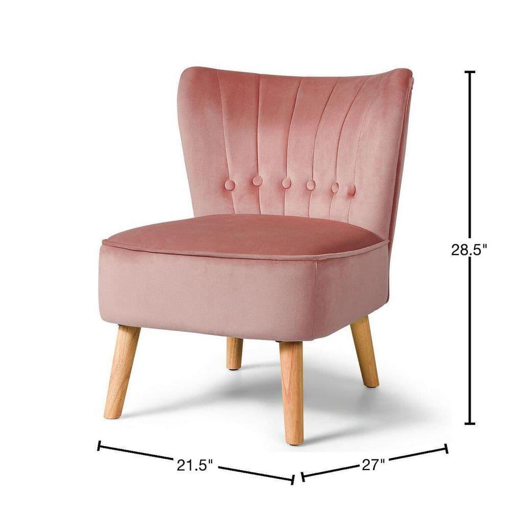 Costway Armless Accent Chair Modern Velvet Leisure Chair Single Upholstered Pink