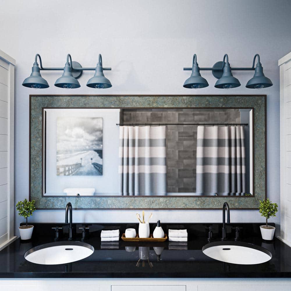 Ceybo Blue 3 Light Bathroom Vanity Light Wall Fixture with Farmhouse Metal Shades, Dimmable Modern Country Home Lighting