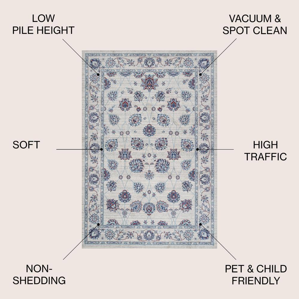 3' X 5' Modern Persian Vintage Moroccan Traditional Area Rug, Ivory/Blue/Red - JONATHAN Y