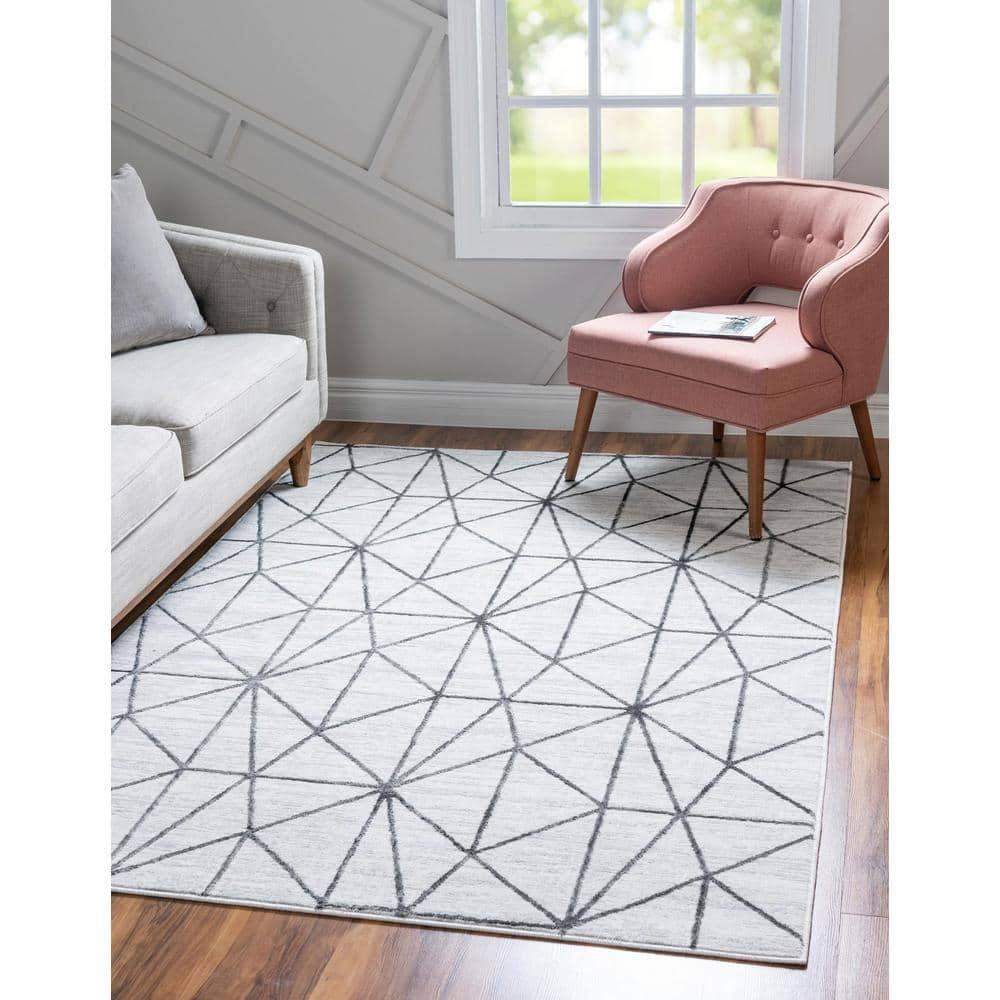 Matrix Trellis Geometric White 7 ft. x 10 ft. Area Rug