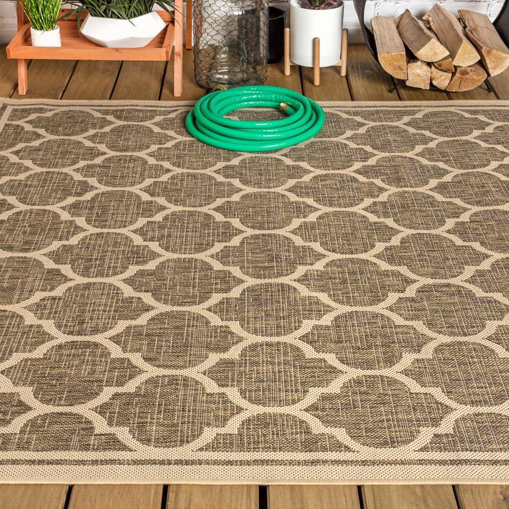4'x6' Trebol Moroccan Trellis Textured Weave Indoor/Outdoor Area Rug, Brown/Beige - JONATHAN Y