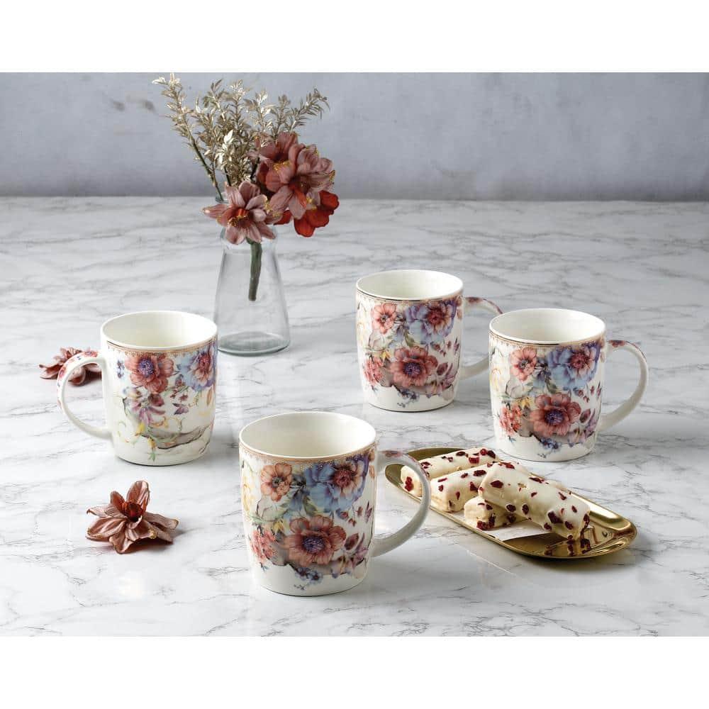 Lorren Home Trends Set of 4 Tall Mugs Floral Design