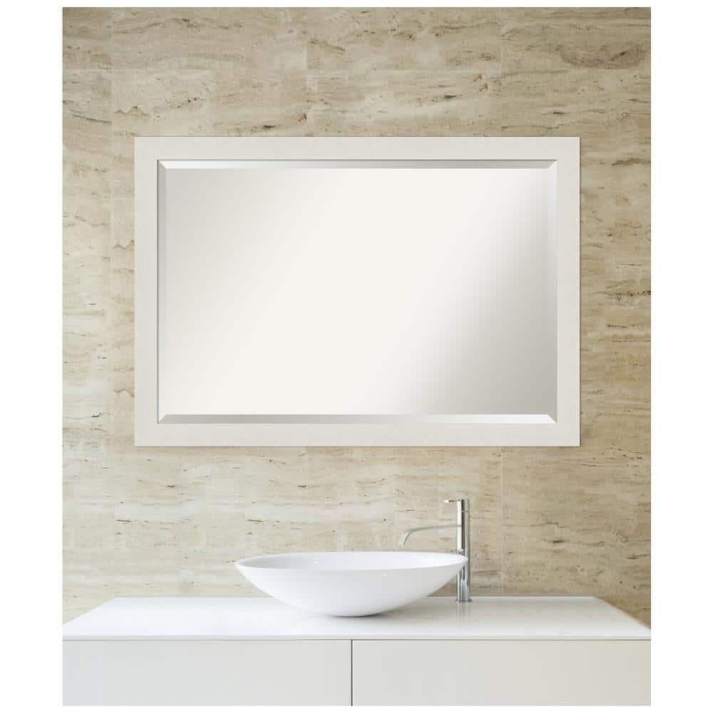 39" x 27" Rustic Plank White Framed Bathroom Vanity Wall Mirror - Amanti Art: Wall Mounted, Includes Hardware