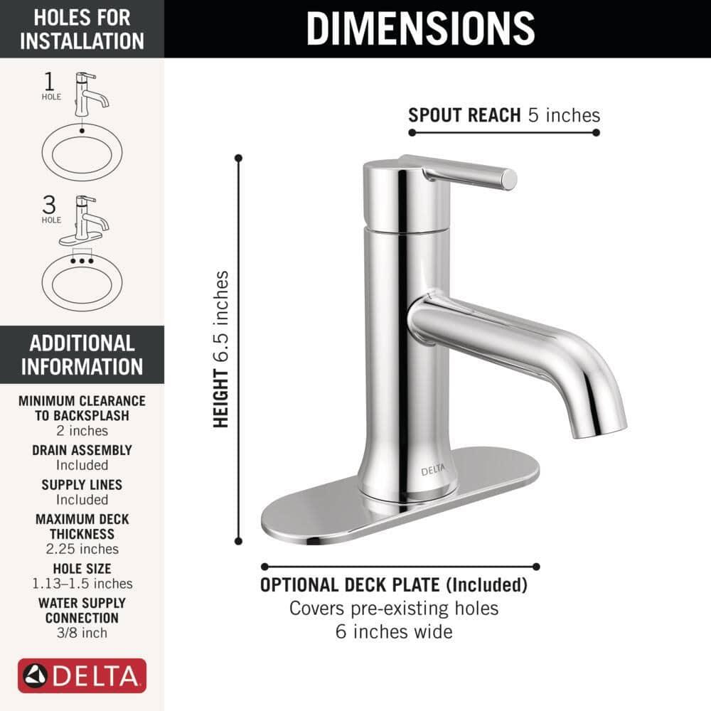 Delta Faucets Trinsic Single Handle Bathroom Faucet with Pop-Up Drain and Base Plate in Chrome
