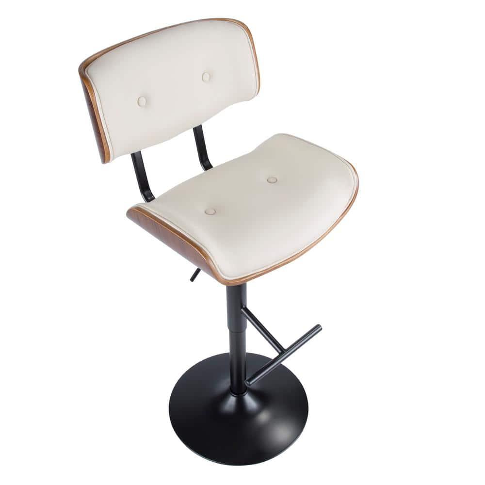 Lombardi Mid-Century Modern Adjustable Barstool in Walnut with Cream Faux Leather by LumiSource