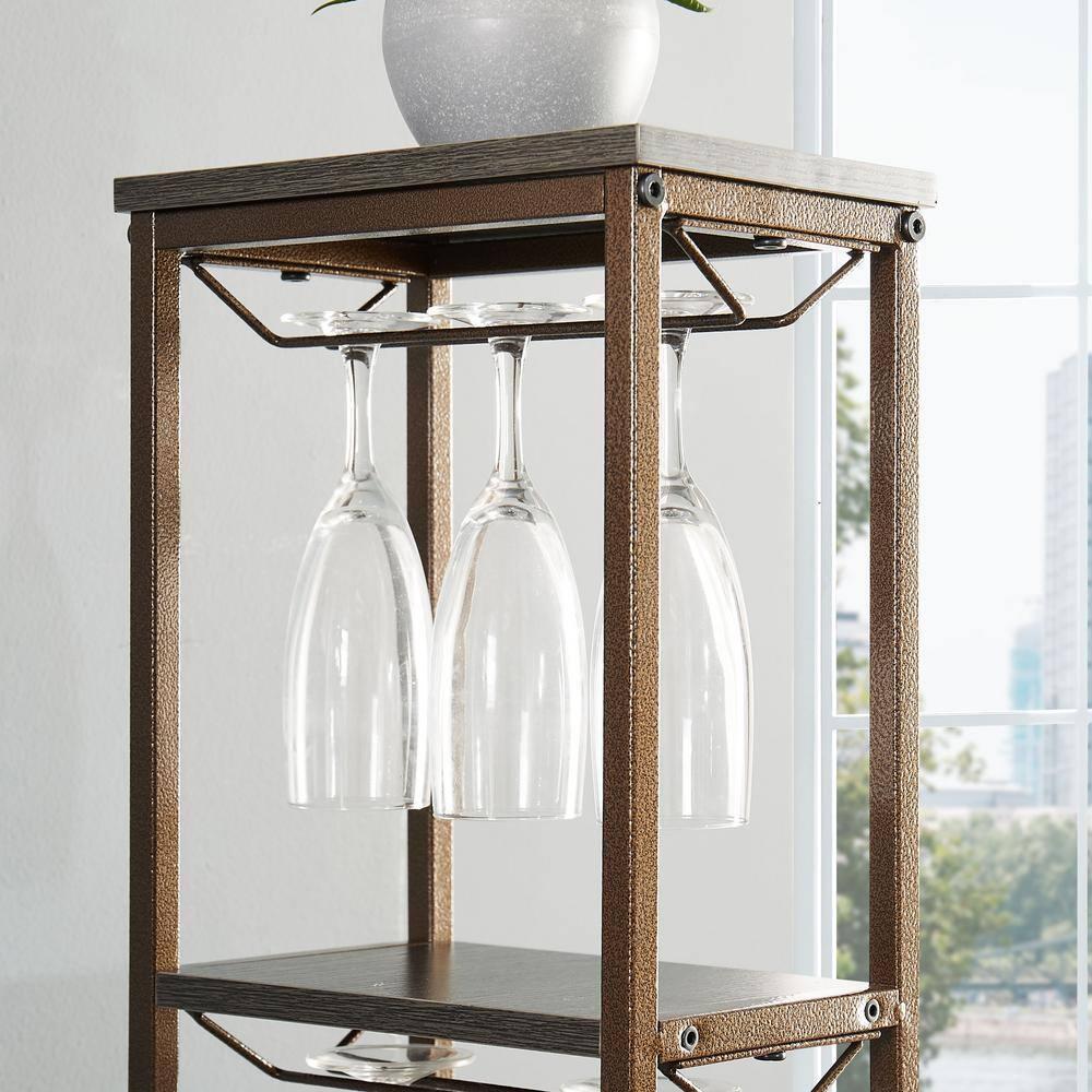 LoLado 11 Bottle Wine Bakers Rack, 5 Tier Freestanding Wine Rack with Hanging Wine Glass Holder and Storage Shelves, Wine Storage Home Bar for Liquor and Wine Storagefor Kitchen, Dining Room, Brown