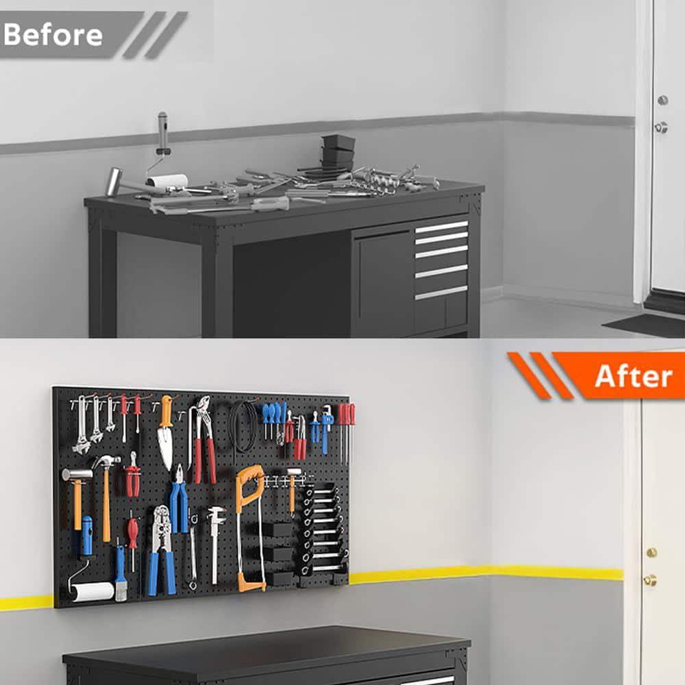 4 Pack Metal Pegboard Panels 24" x 12" Black Heavy Duty Steel Pegboard Wall Organizer, Garage Utility Tools Pegboard Storage System for Workbench, Shop, Shed Modular Peg Board Organizer Board Kit