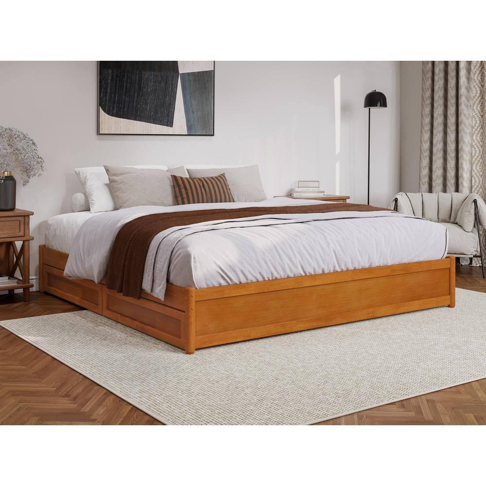 Barcelona Light Toffee King Wood Frame Platform Bed with Storage Drawers